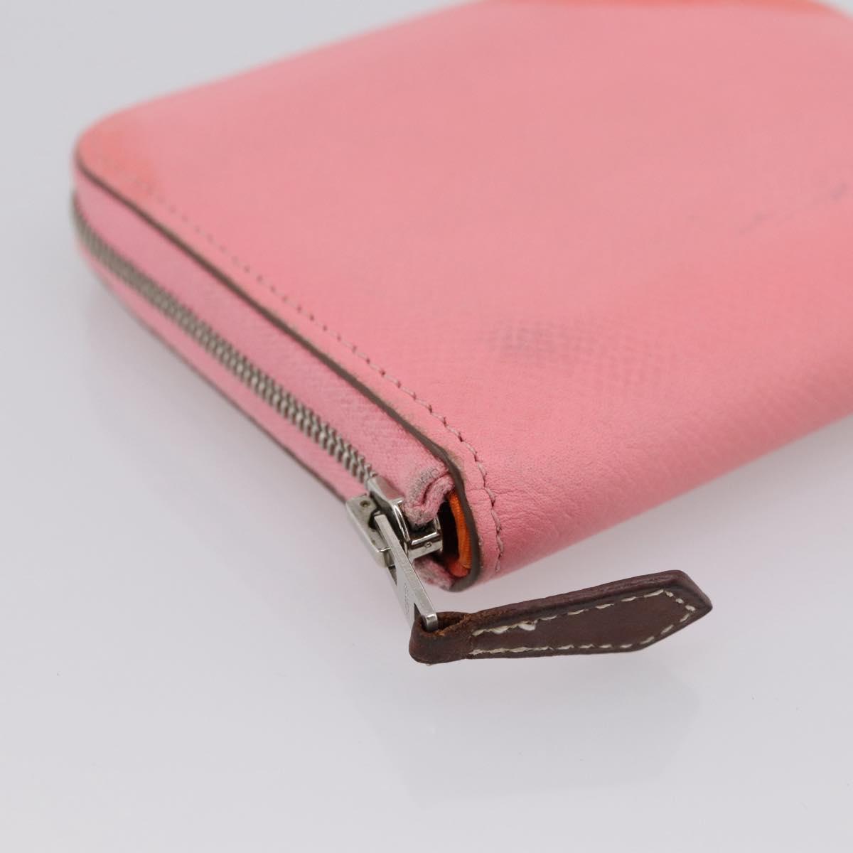 HERMES Azap Silk In Wallet Leather Pink Silver Auth 202722