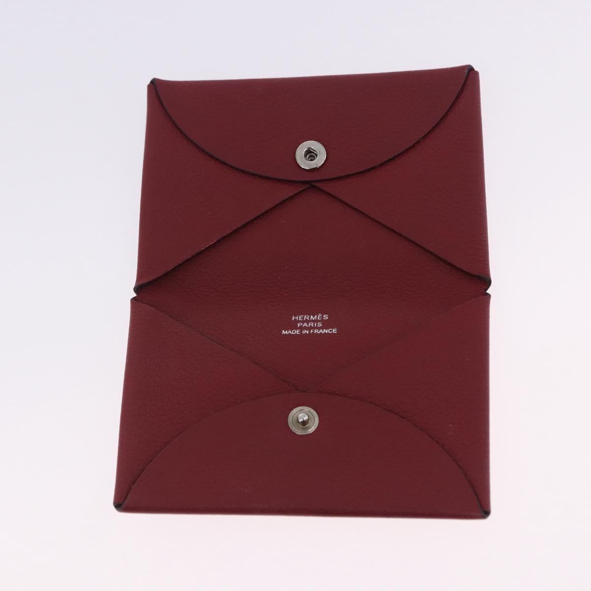 HERMES Calvi Card Case Leather Red Auth 202724M