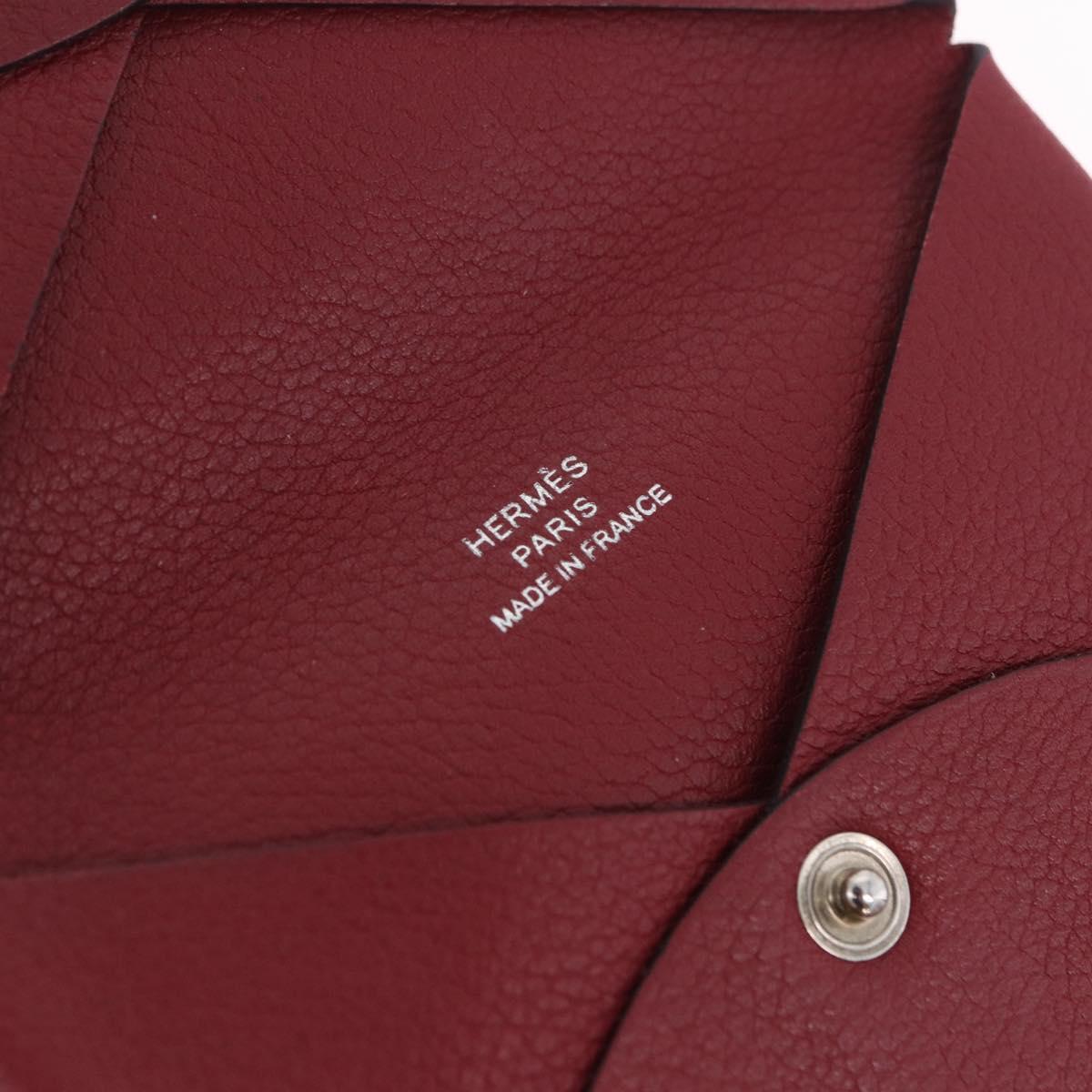 HERMES Calvi Card Case Leather Red Auth 202724M