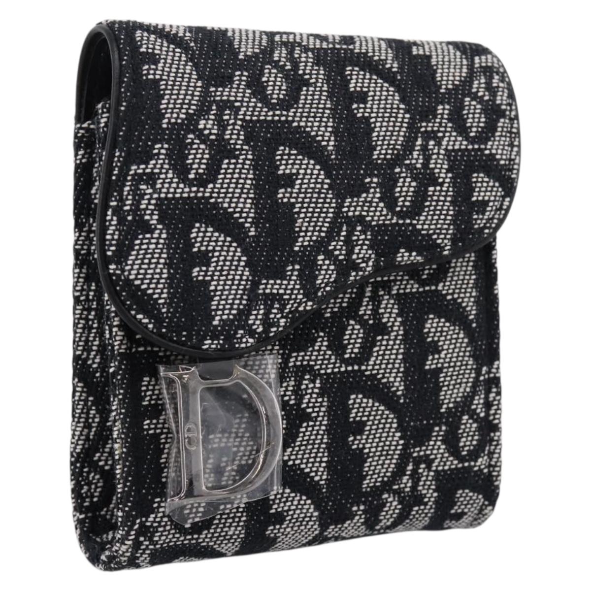 Christian Dior Trotter Canvas Saddle Pouch Gray Silver Auth 202727V
