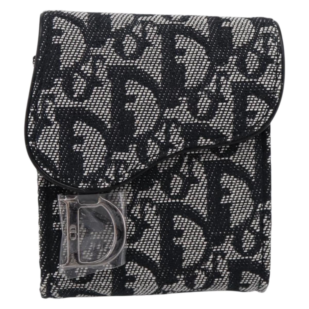 Christian Dior Trotter Canvas Saddle Pouch Gray Silver Auth 202727V