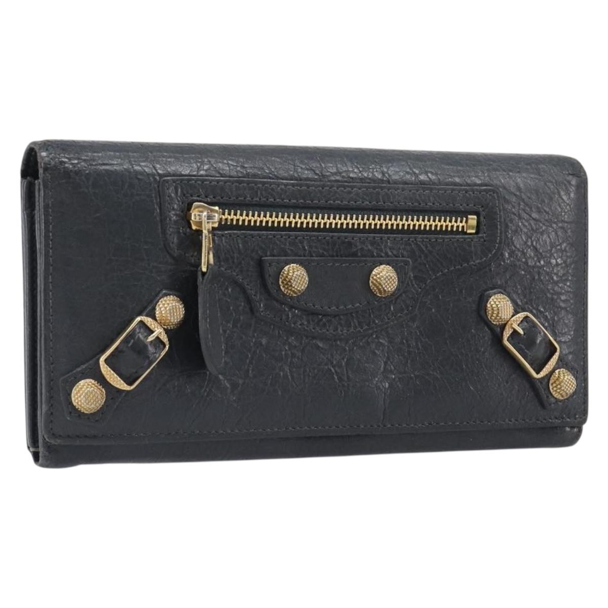 BALENCIAGA Classic Continental Zip Wallet Leather Gray Gold 253054 Auth 202730A