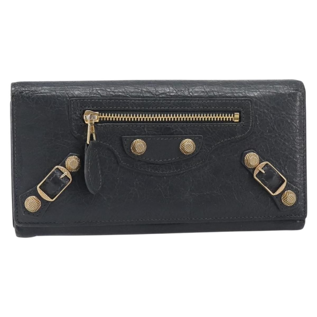 BALENCIAGA Classic Continental Zip Wallet Leather Gray Gold 253054 Auth 202730A