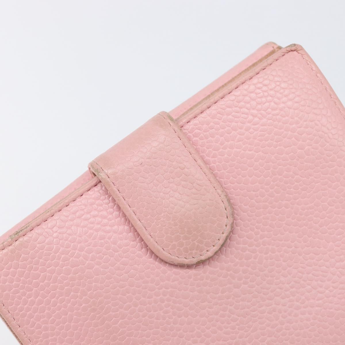 CHANEL Wallet Caviar Skin Pink Gold CC Auth 202731