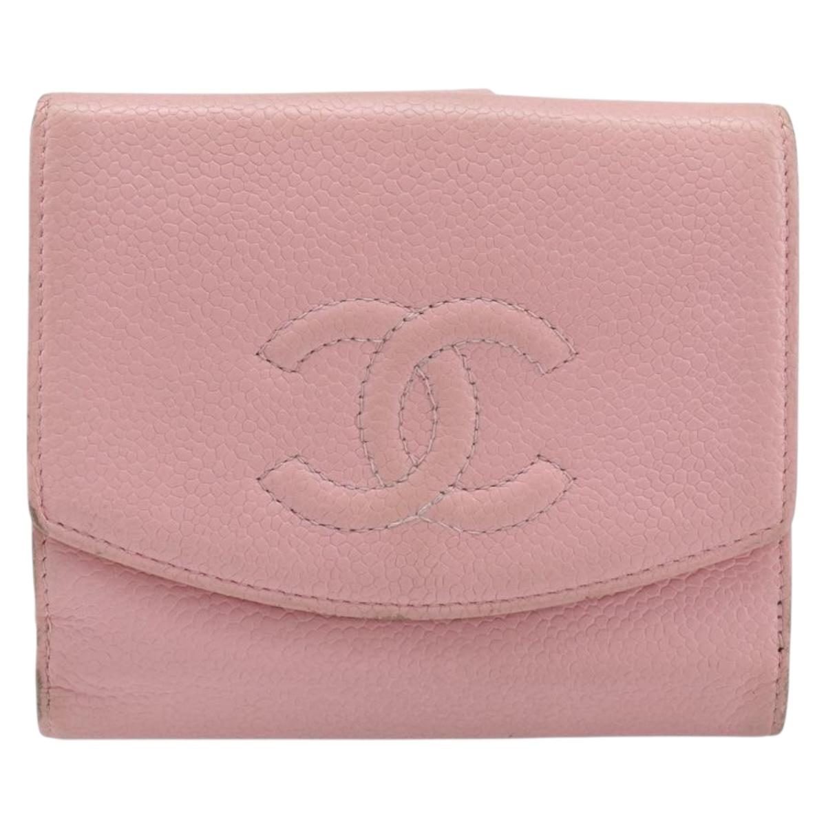 CHANEL Wallet Caviar Skin Pink Gold CC Auth 202731