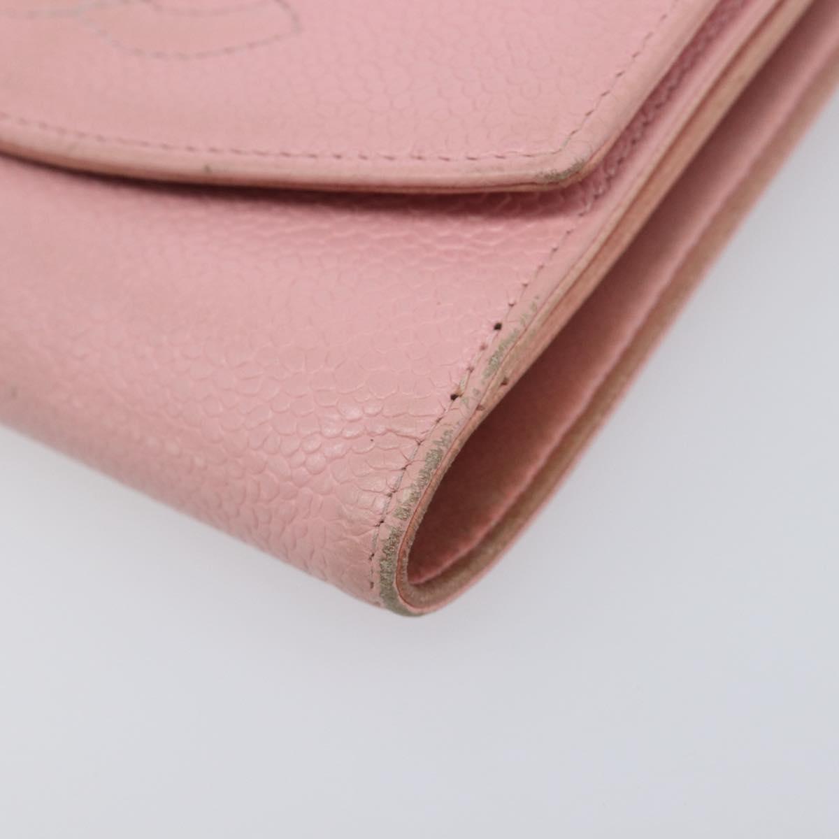 CHANEL Wallet Caviar Skin Pink Gold CC Auth 202731