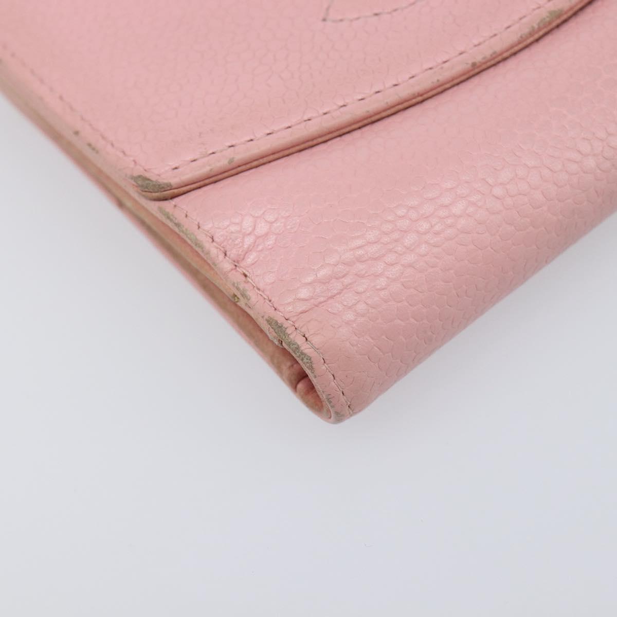 CHANEL Wallet Caviar Skin Pink Gold CC Auth 202731