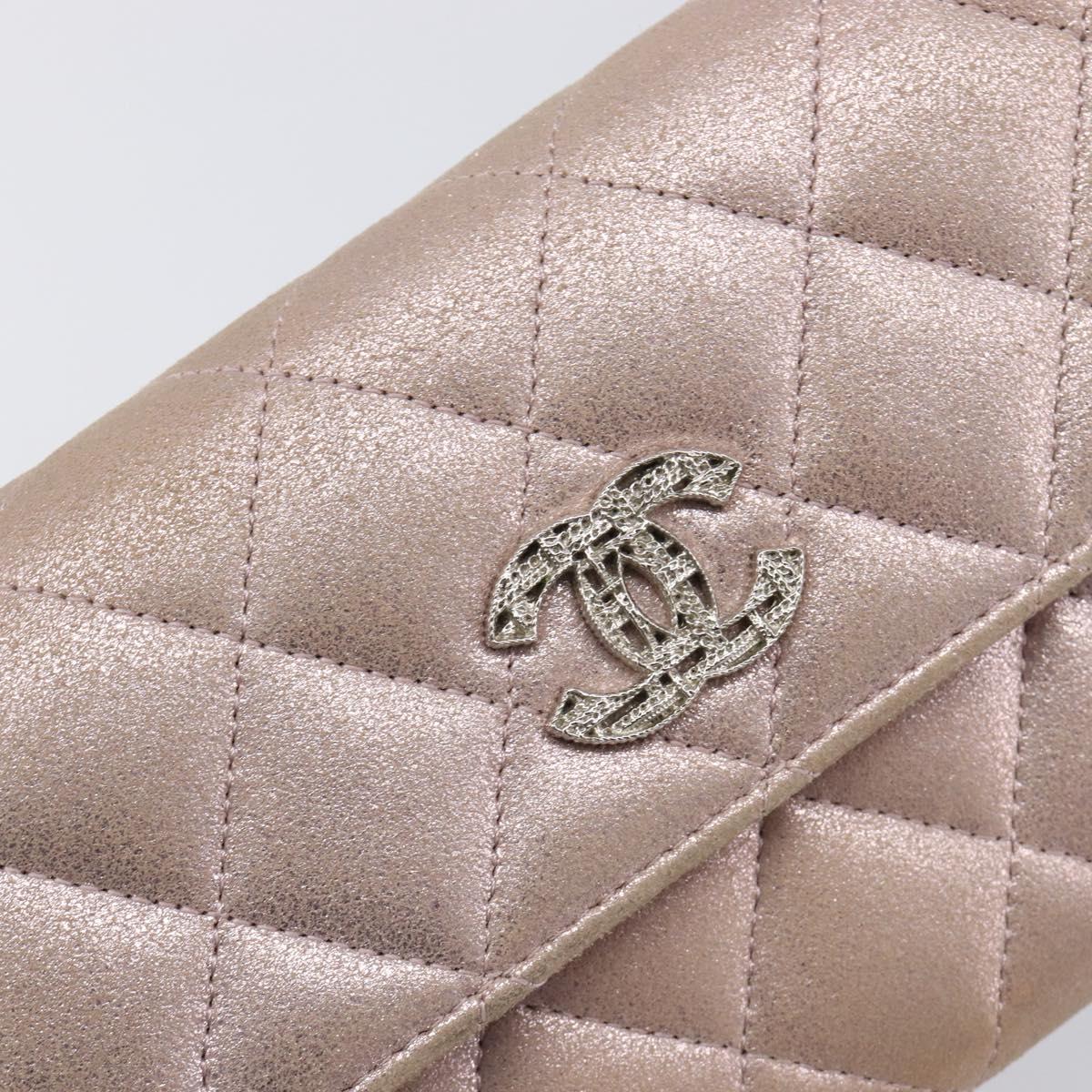 CHANEL Matelasse Wallet Canvas Pink Silver CC Auth 202732
