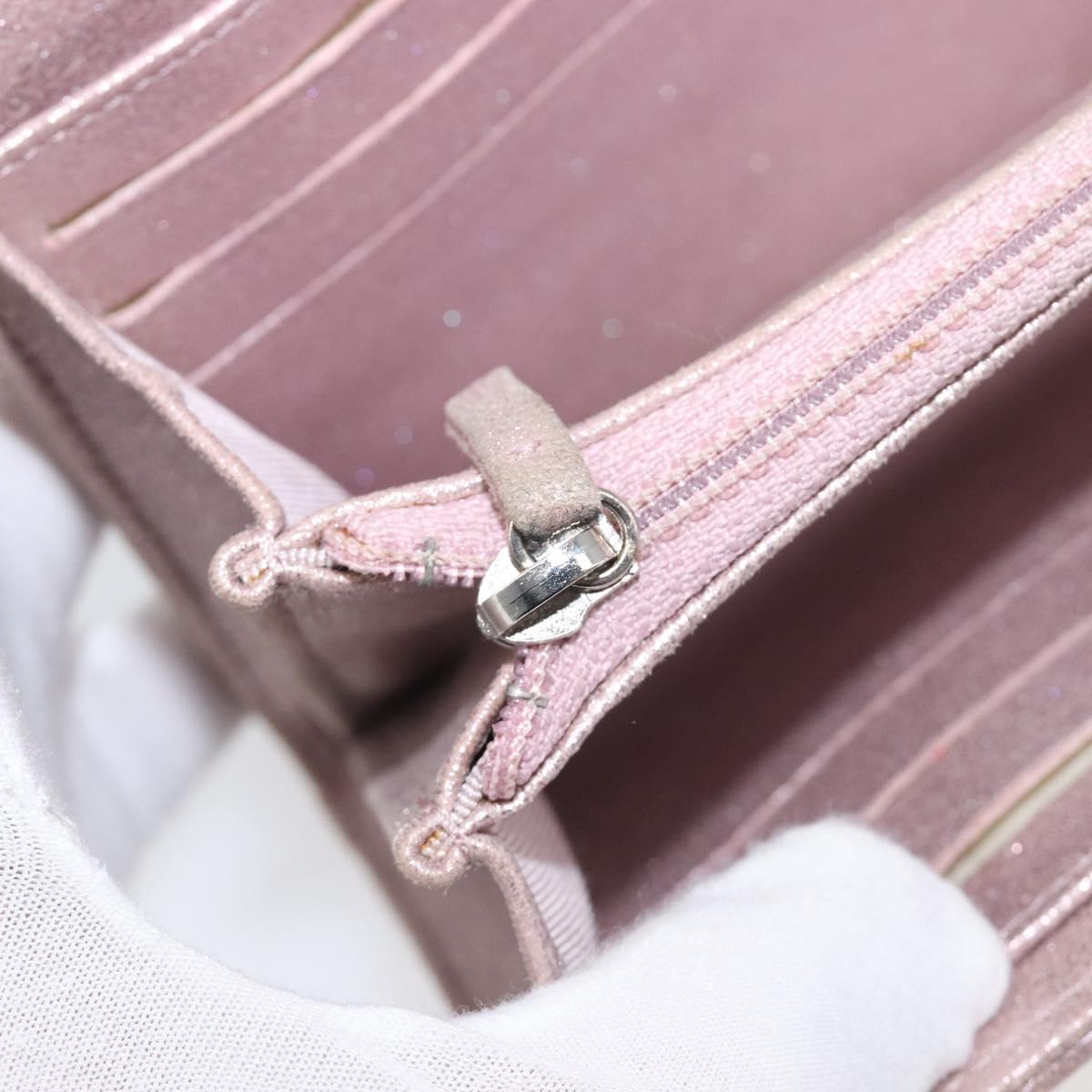 CHANEL Matelasse Wallet Canvas Pink Silver CC Auth 202732