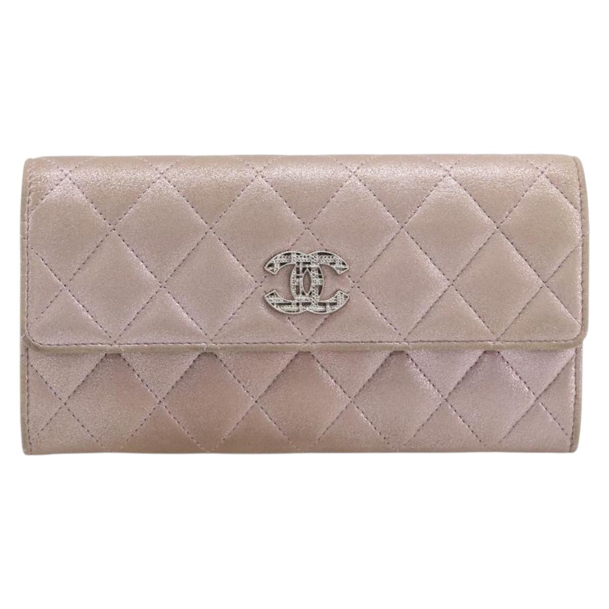 CHANEL Matelasse Wallet Canvas Pink Silver CC Auth 202732