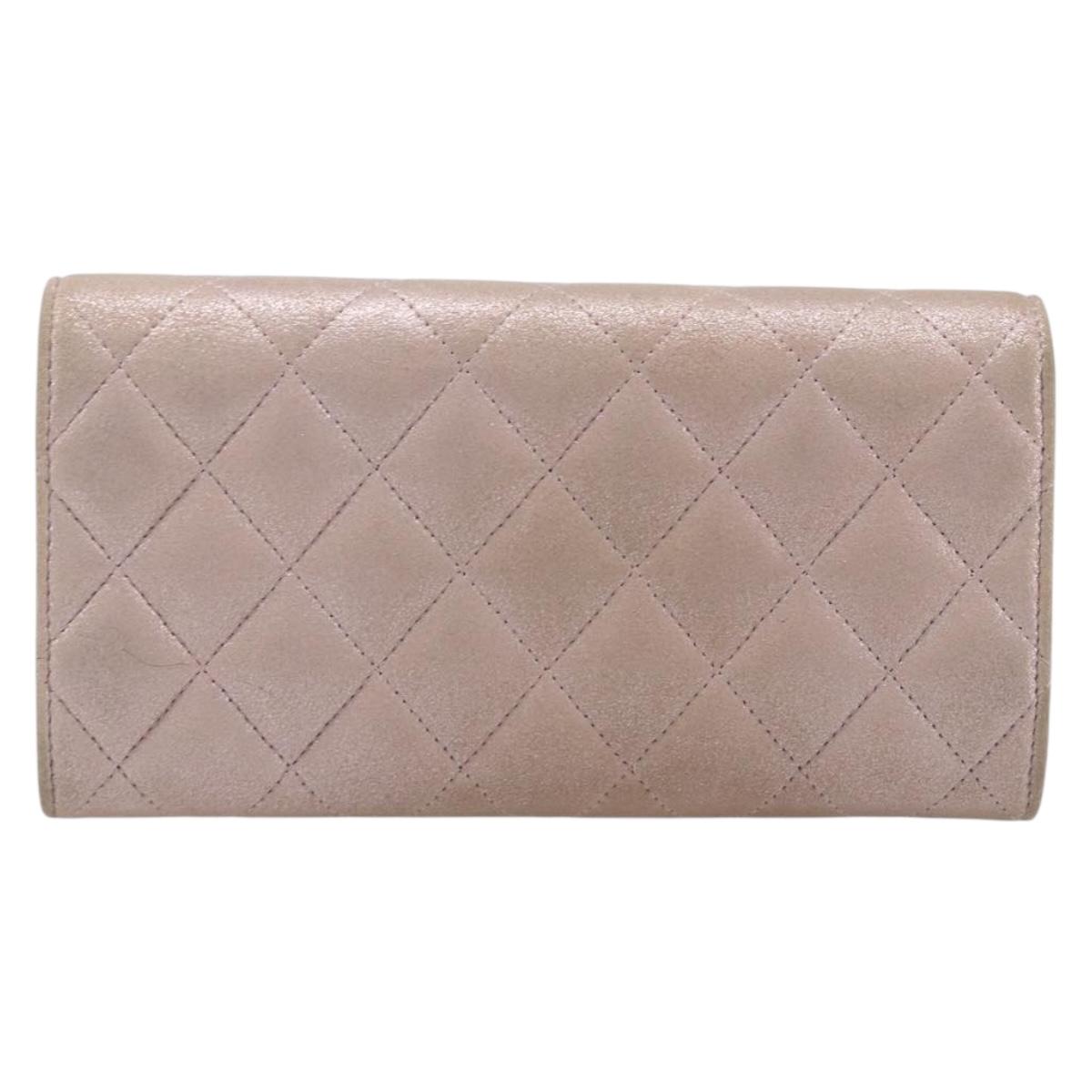 CHANEL Matelasse Wallet Canvas Pink Silver CC Auth 202732