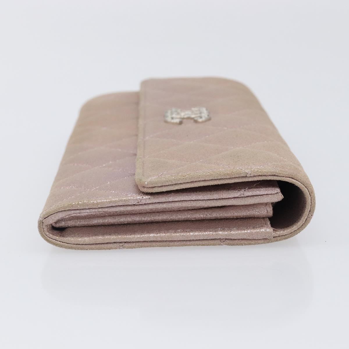 CHANEL Matelasse Wallet Canvas Pink Silver CC Auth 202732