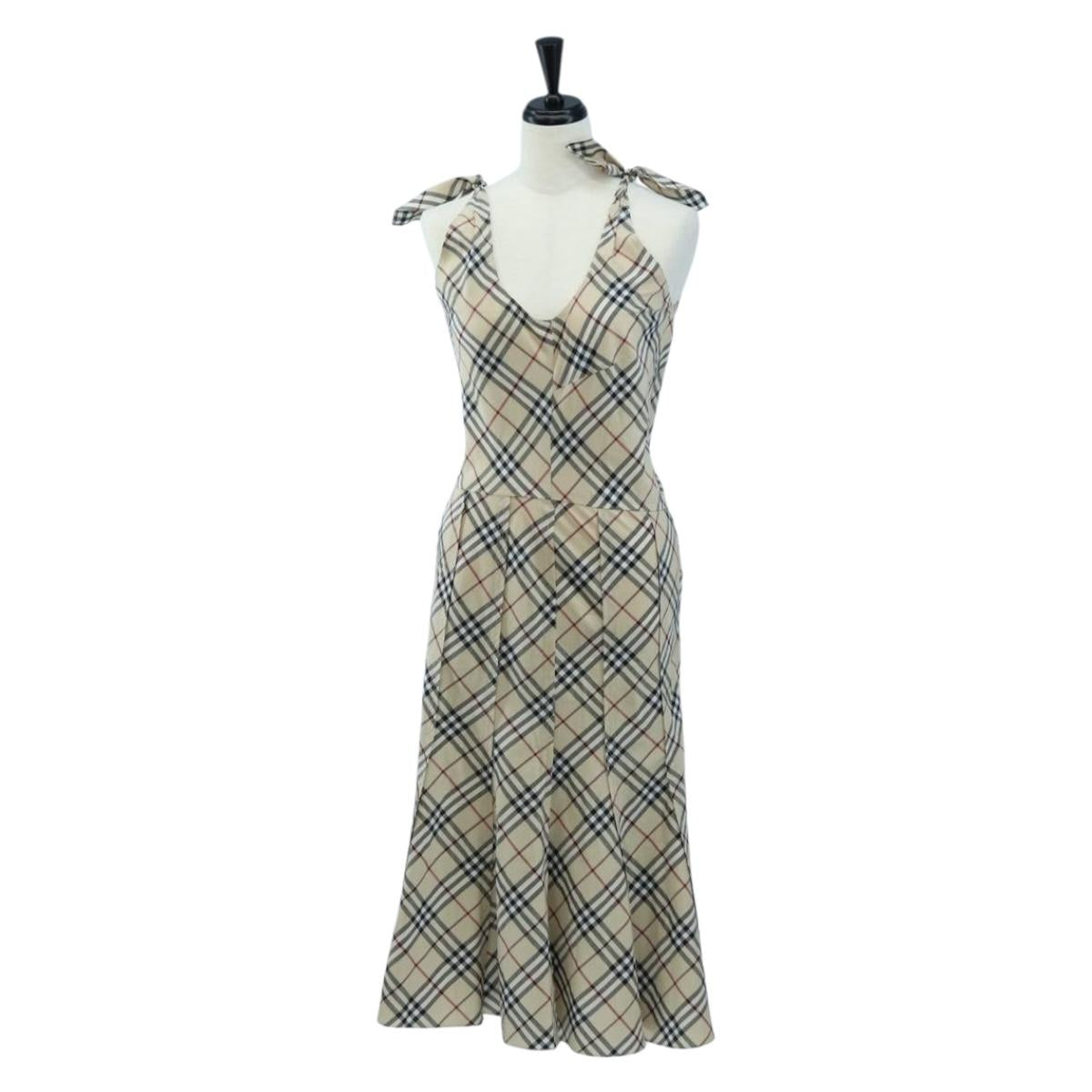 BURBERRY One Piece Nova Check Blue Label Polyester Cotton 36 Beige Auth 202734M