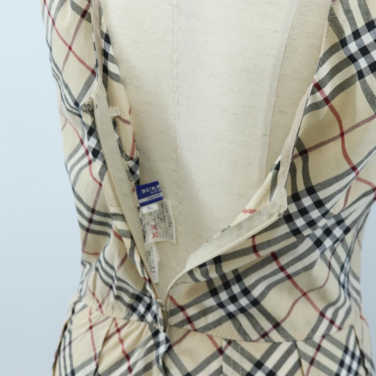 BURBERRY One Piece Nova Check Blue Label Polyester Cotton 36 Beige Auth 202734M