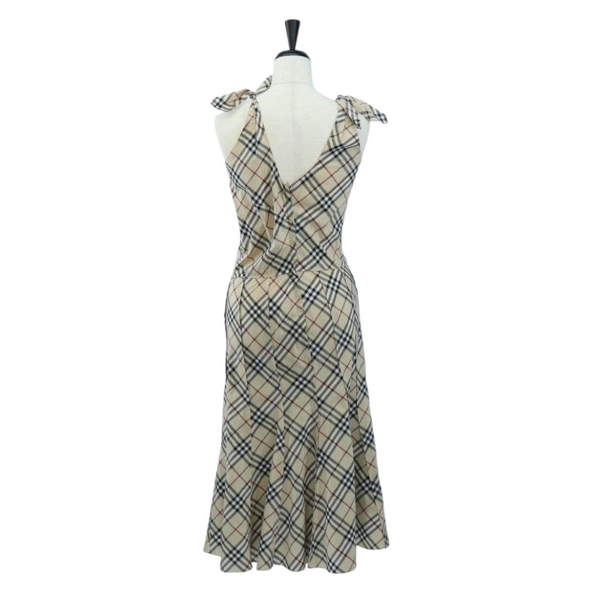 BURBERRY One Piece Nova Check Blue Label Polyester Cotton 36 Beige Auth 202734M