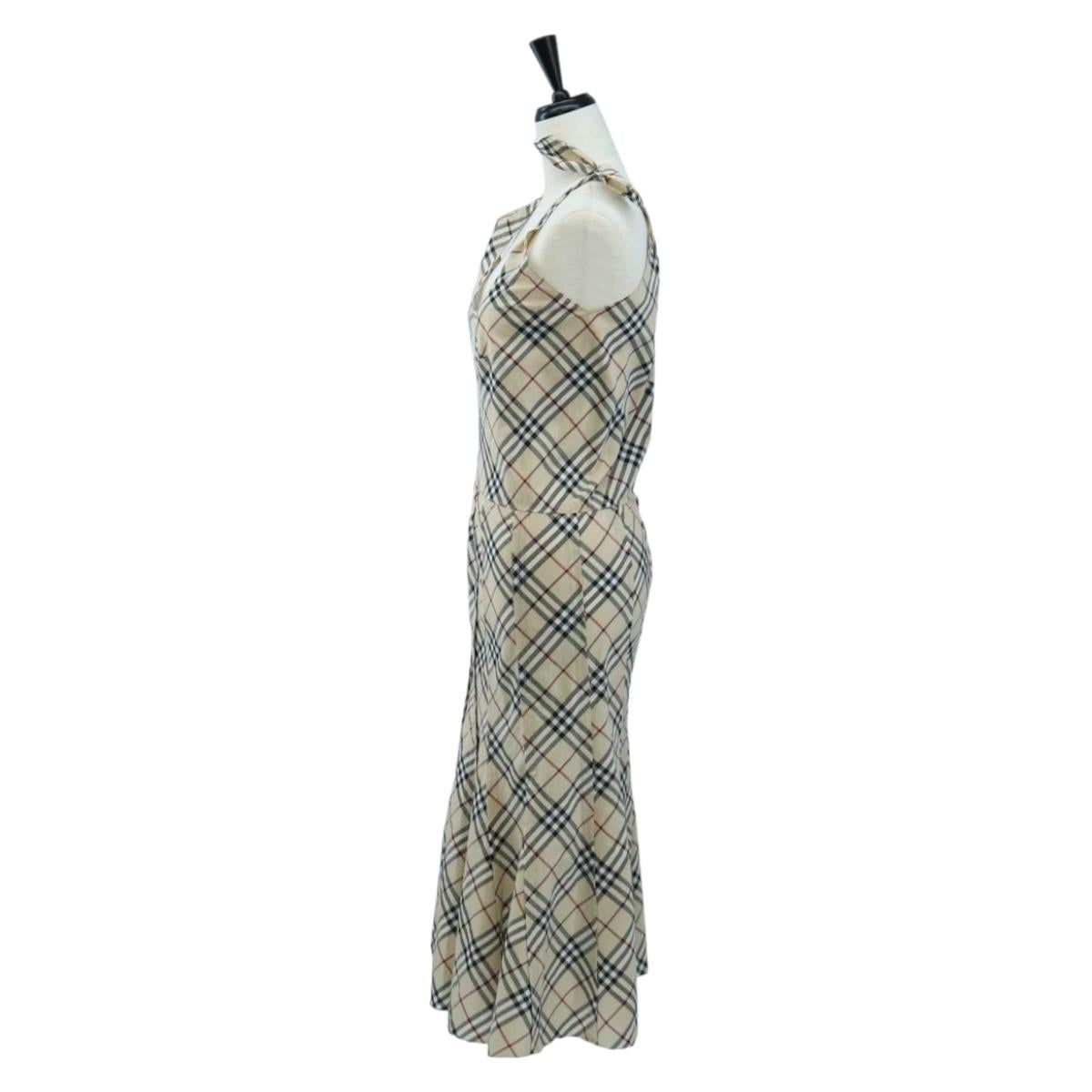 BURBERRY One Piece Nova Check Blue Label Polyester Cotton 36 Beige Auth 202734M