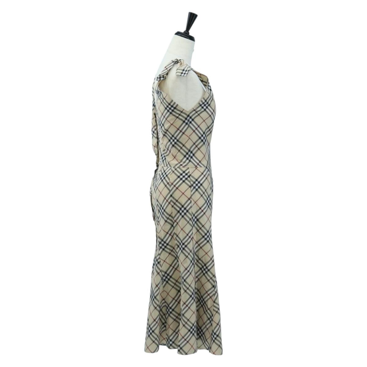 BURBERRY One Piece Nova Check Blue Label Polyester Cotton 36 Beige Auth 202734M