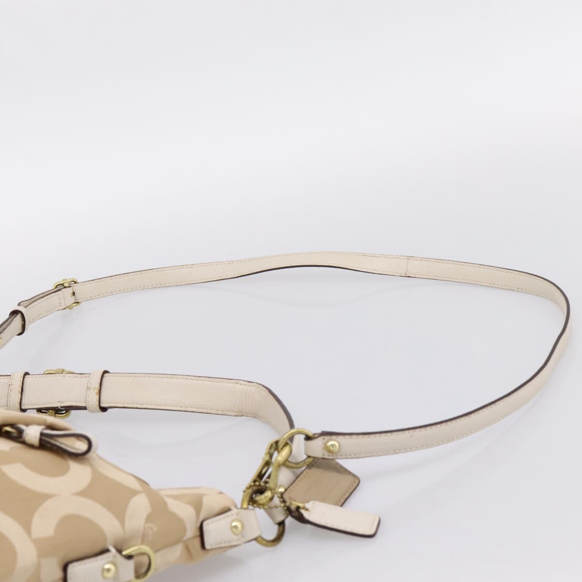 Coach Shoulder Bag Nylon 2way Beige Gold Auth 202750A