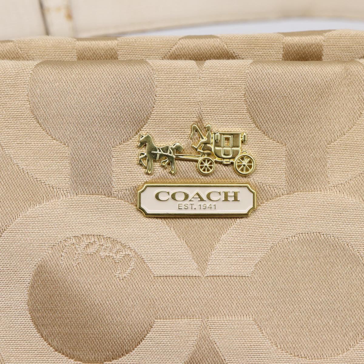 Coach Shoulder Bag Nylon 2way Beige Gold Auth 202750A