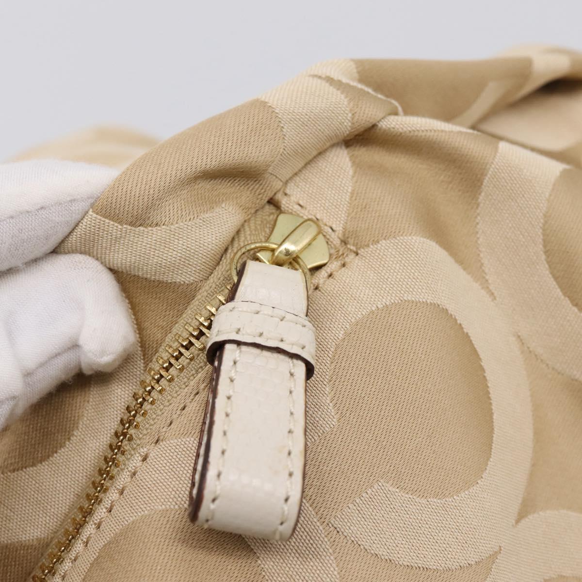 Coach Shoulder Bag Nylon 2way Beige Gold Auth 202750A