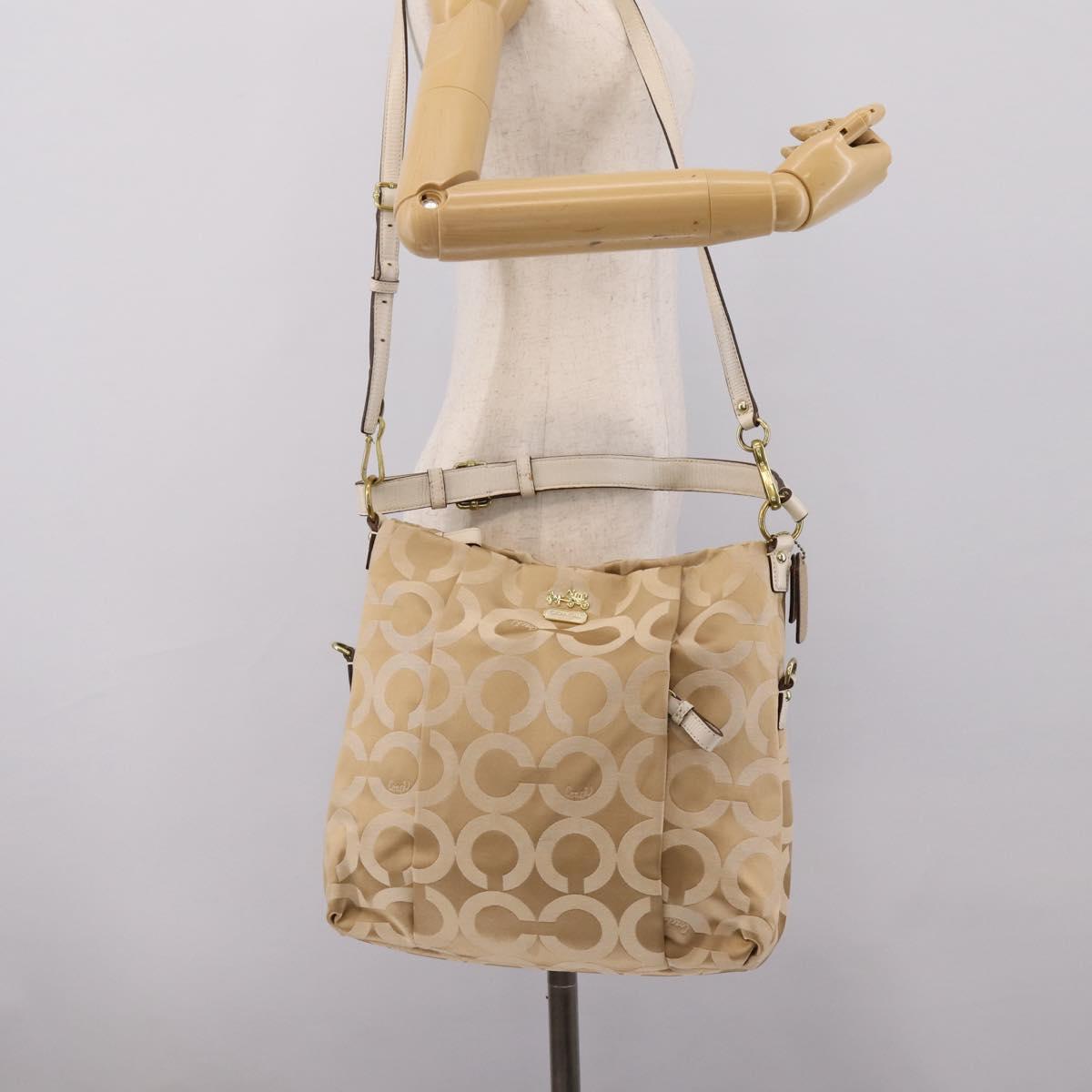 Coach Shoulder Bag Nylon 2way Beige Gold Auth 202750A