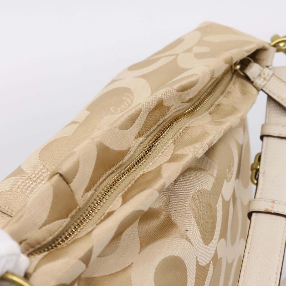 Coach Shoulder Bag Nylon 2way Beige Gold Auth 202750A