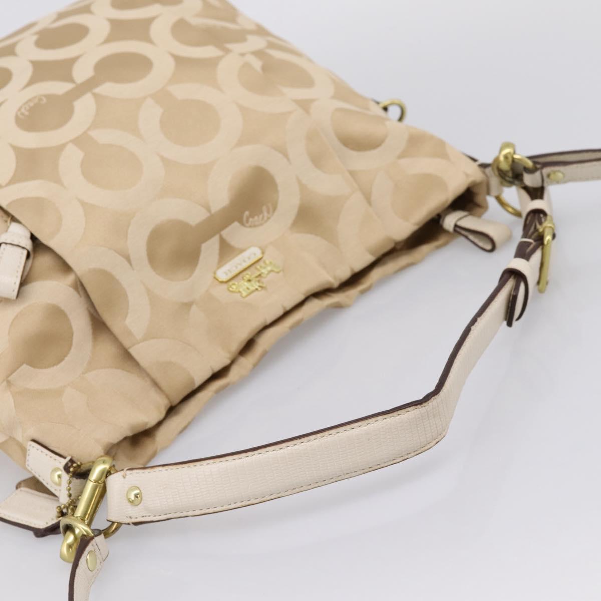 Coach Shoulder Bag Nylon 2way Beige Gold Auth 202750A