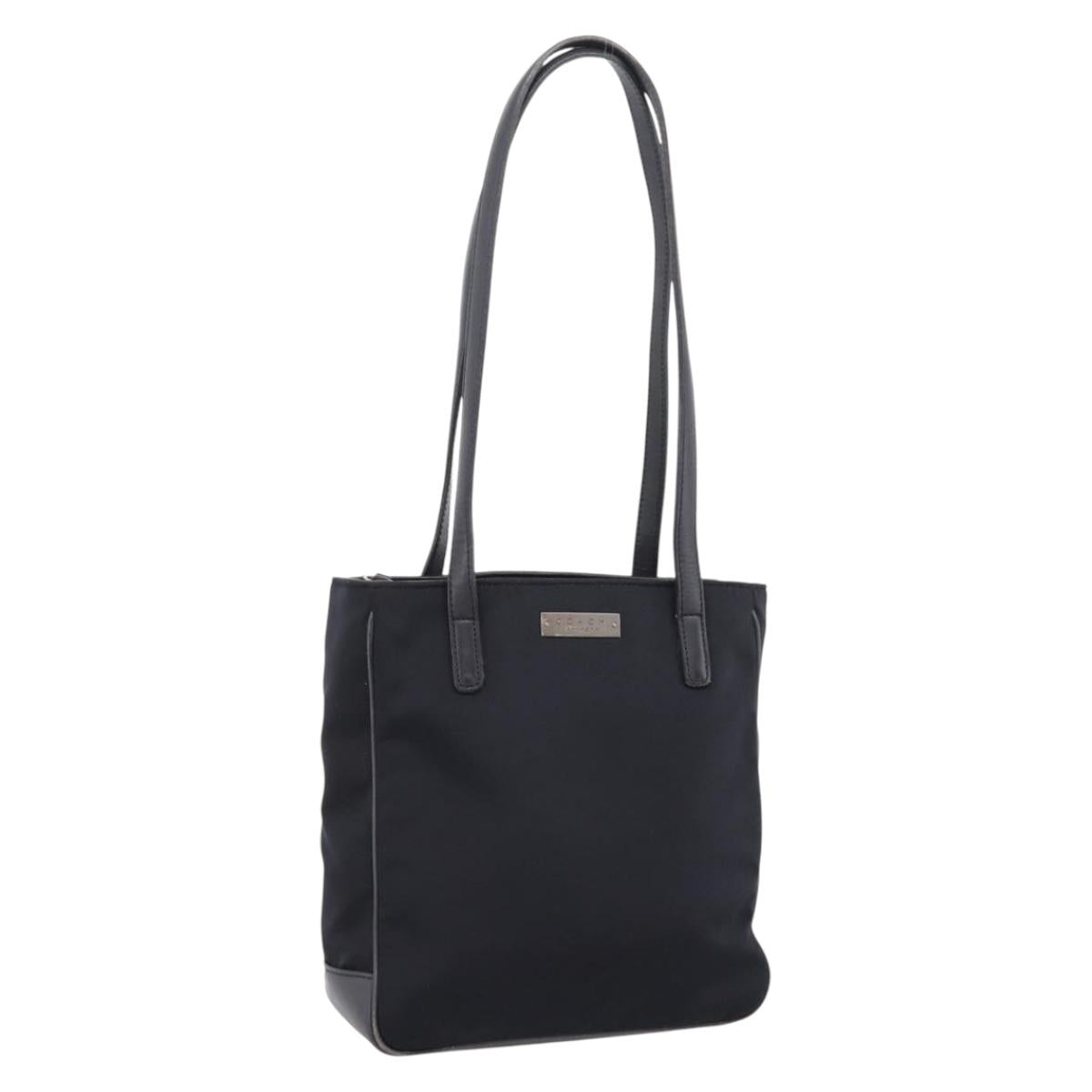 Coach Tote Bag Nylon Black Silver Auth 202757A