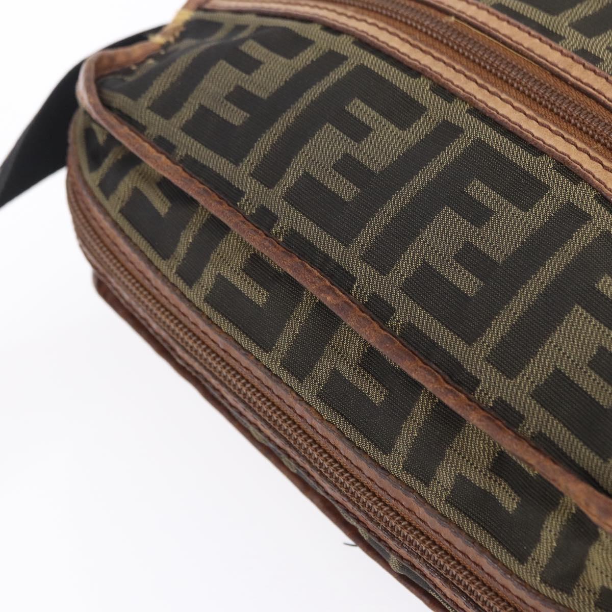 FENDI Zucca Canvas Shoulder Bag Brown Black Auth 202768