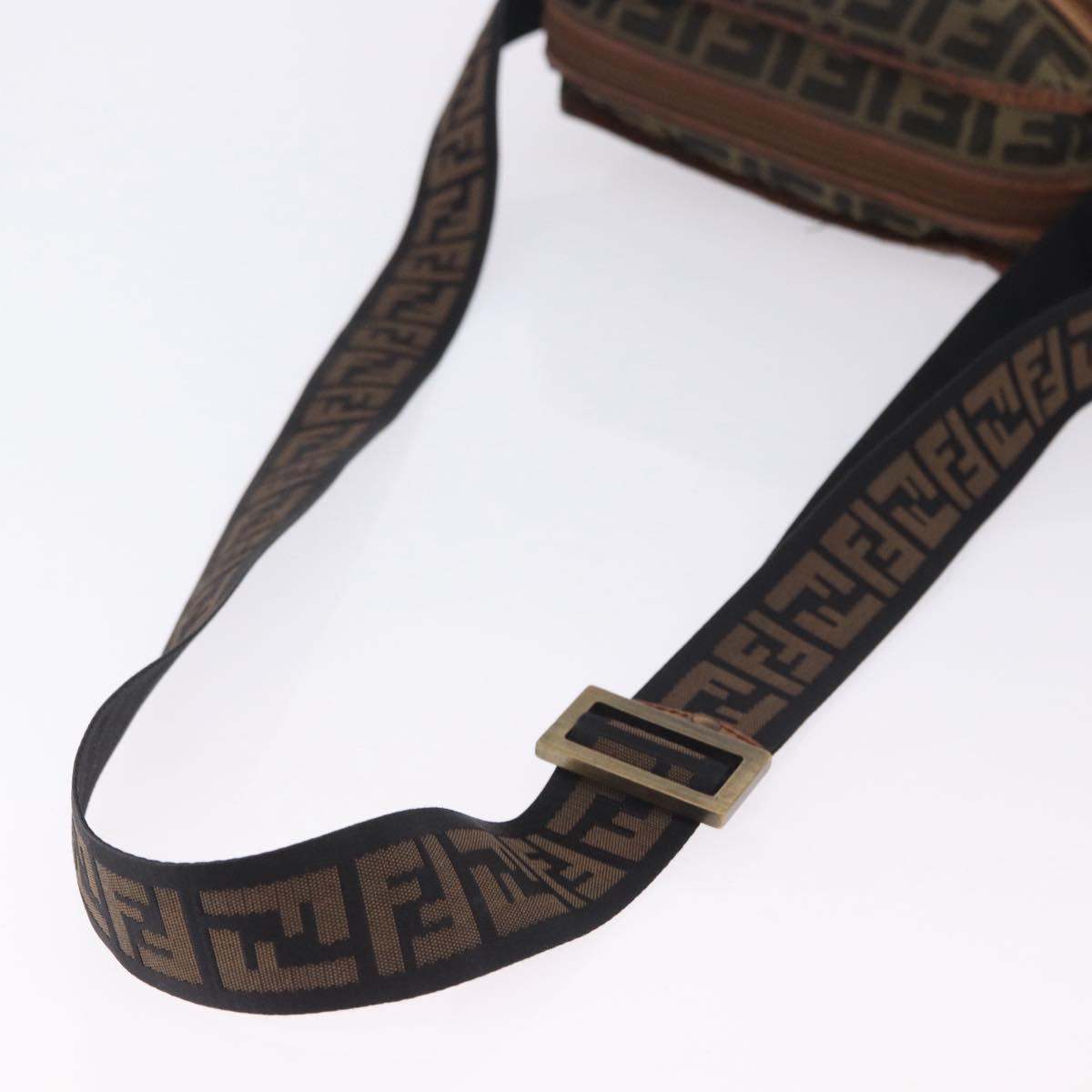 FENDI Zucca Canvas Shoulder Bag Brown Black Auth 202768