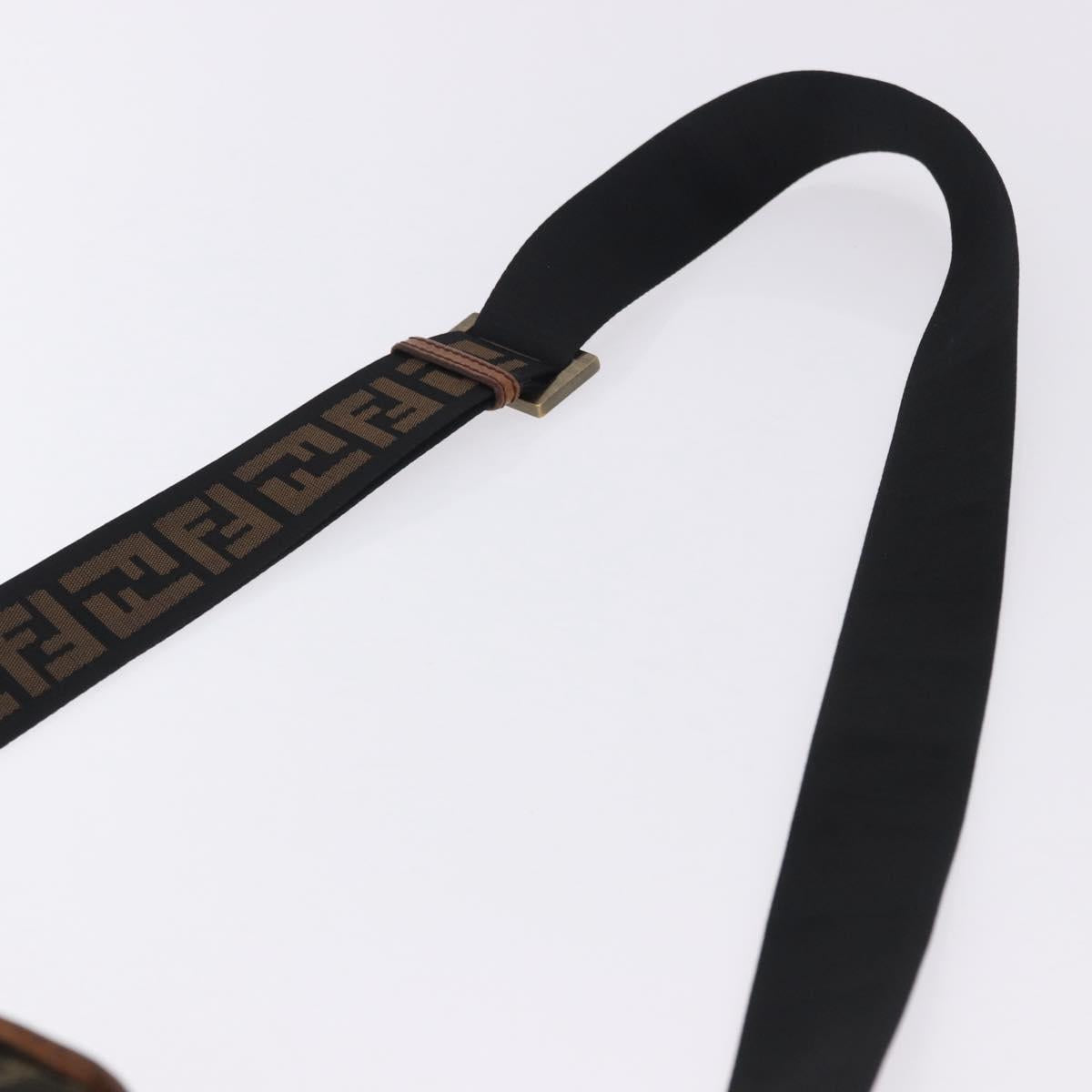 FENDI Zucca Canvas Shoulder Bag Brown Black Auth 202768