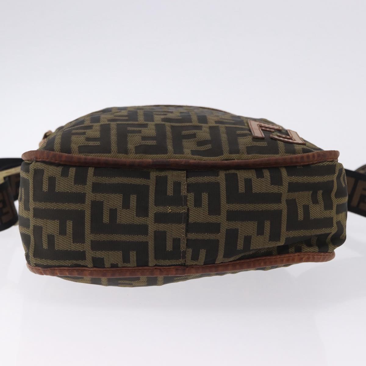 FENDI Zucca Canvas Shoulder Bag Brown Black Auth 202768