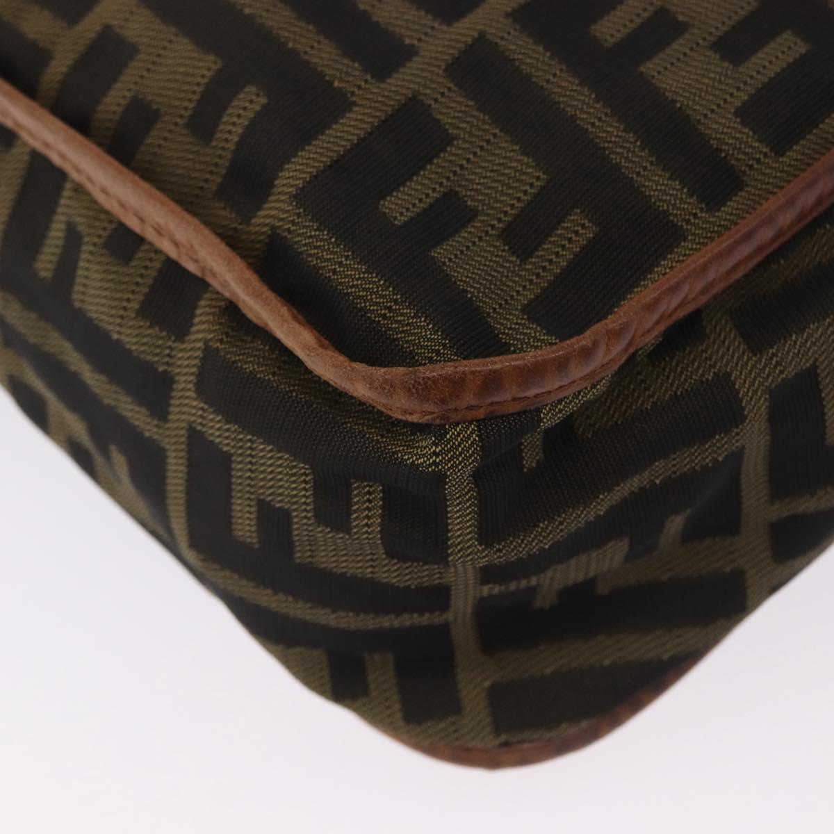 FENDI Zucca Canvas Shoulder Bag Brown Black Auth 202768