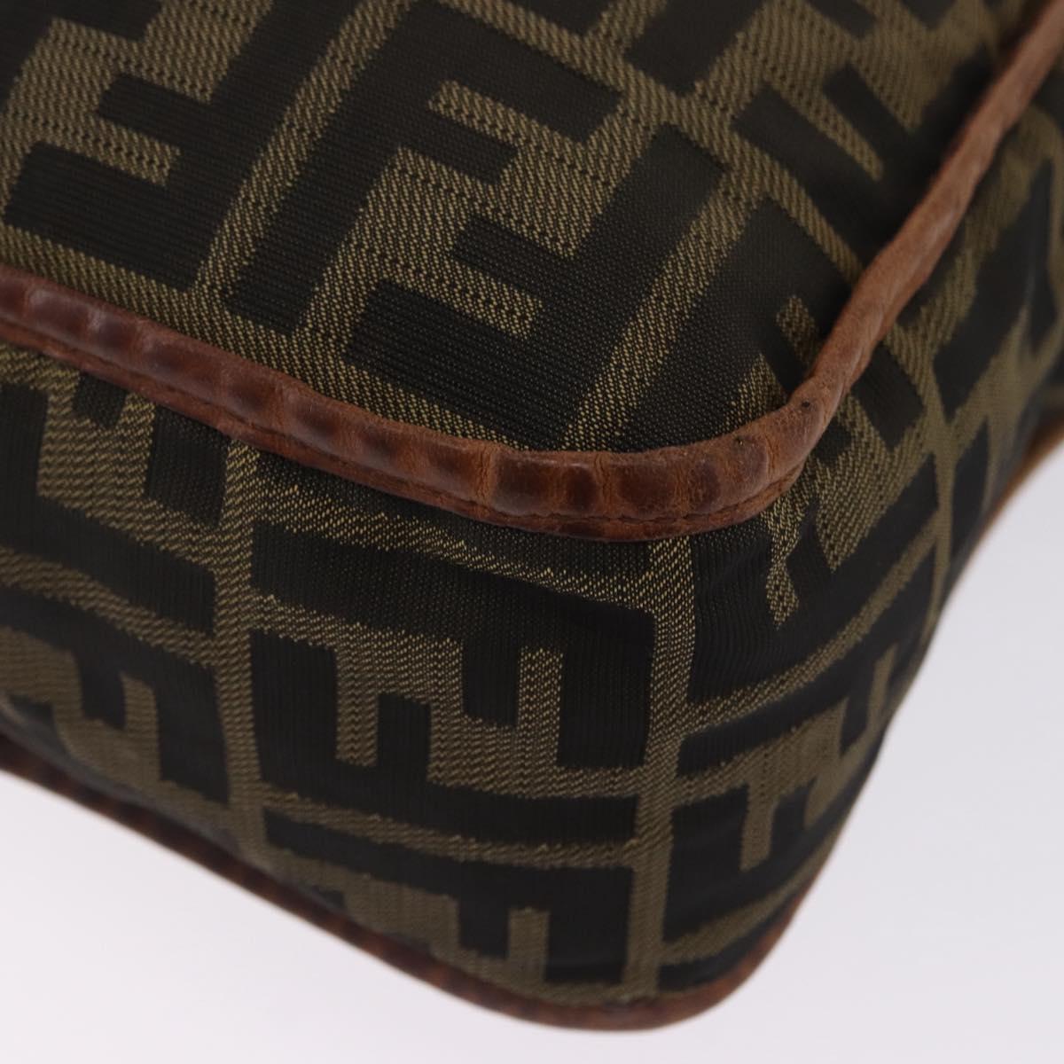 FENDI Zucca Canvas Shoulder Bag Brown Black Auth 202768