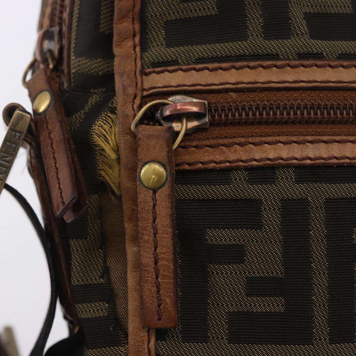 FENDI Zucca Canvas Shoulder Bag Brown Black Auth 202768