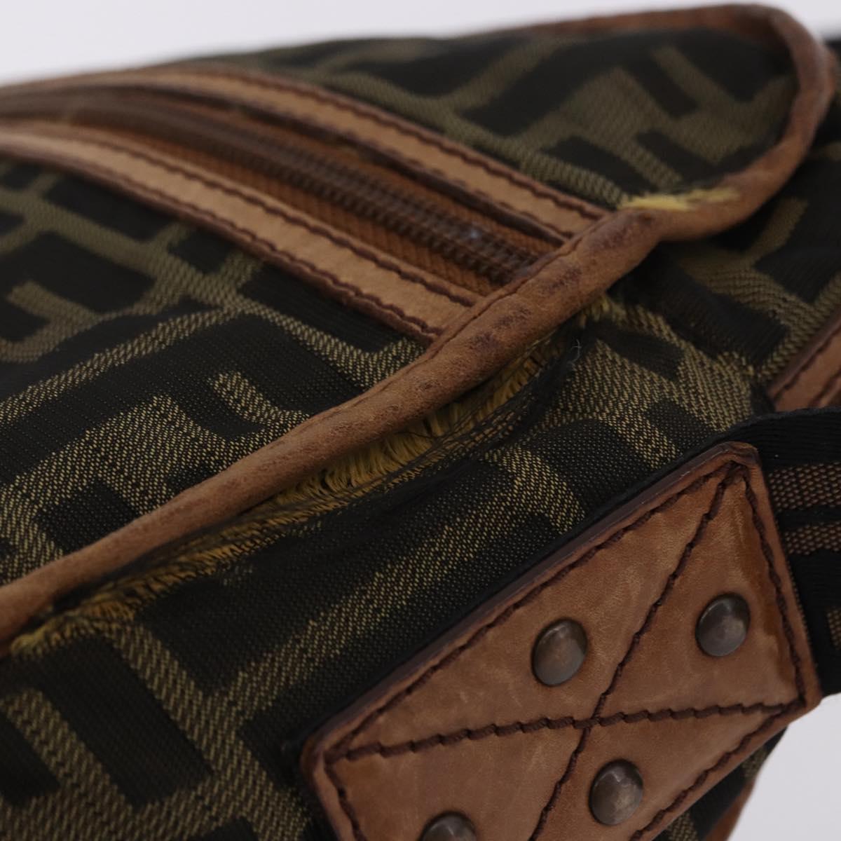 FENDI Zucca Canvas Shoulder Bag Brown Black Auth 202768