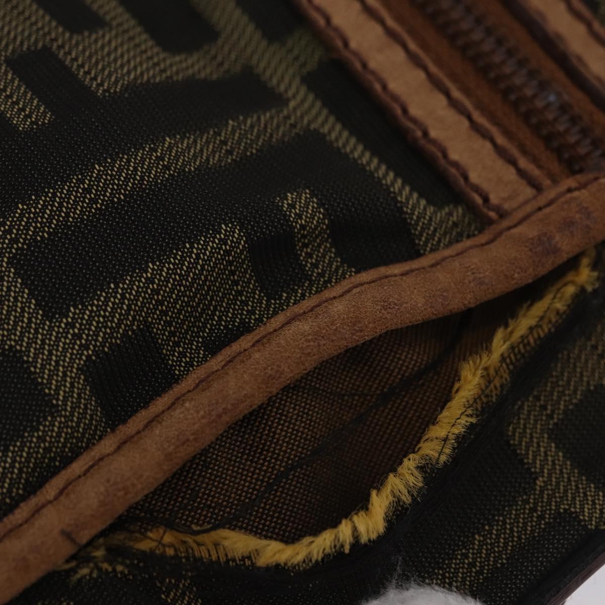 FENDI Zucca Canvas Shoulder Bag Brown Black Auth 202768