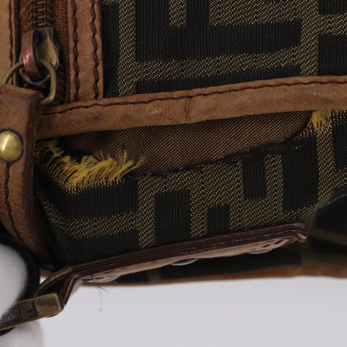 FENDI Zucca Canvas Shoulder Bag Brown Black Auth 202768