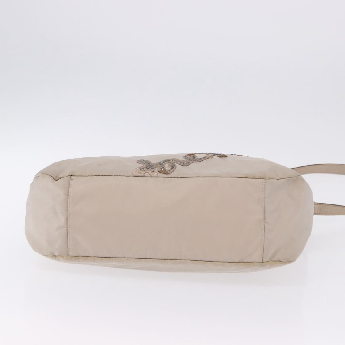 Salvatore Ferragamo Hand Bag Nylon 2way Beige Silver Auth 202769