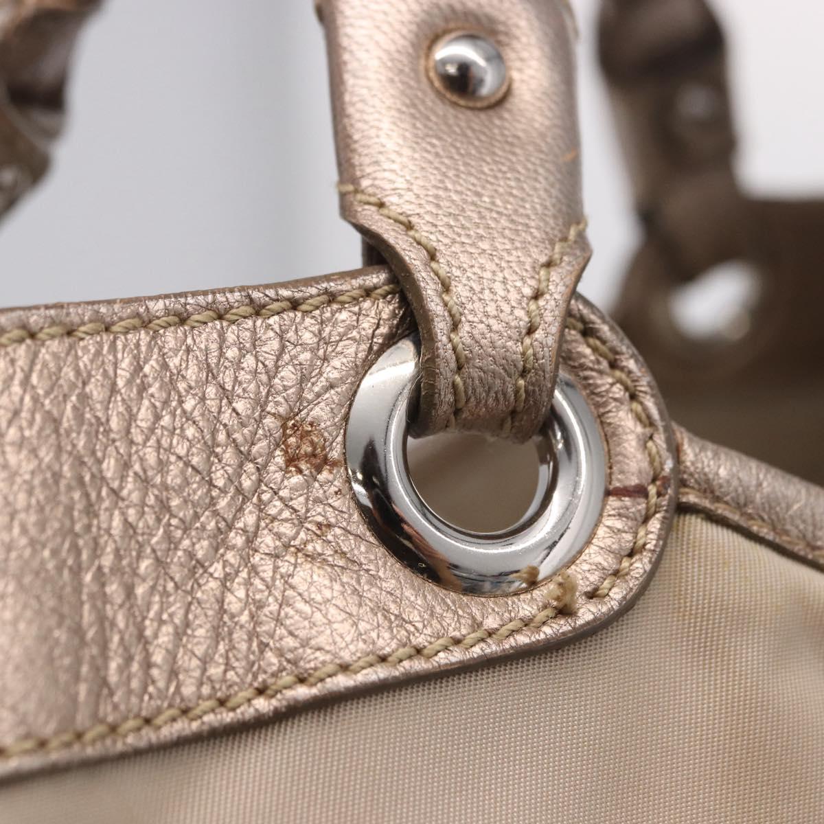 Salvatore Ferragamo Hand Bag Nylon 2way Beige Silver Auth 202769
