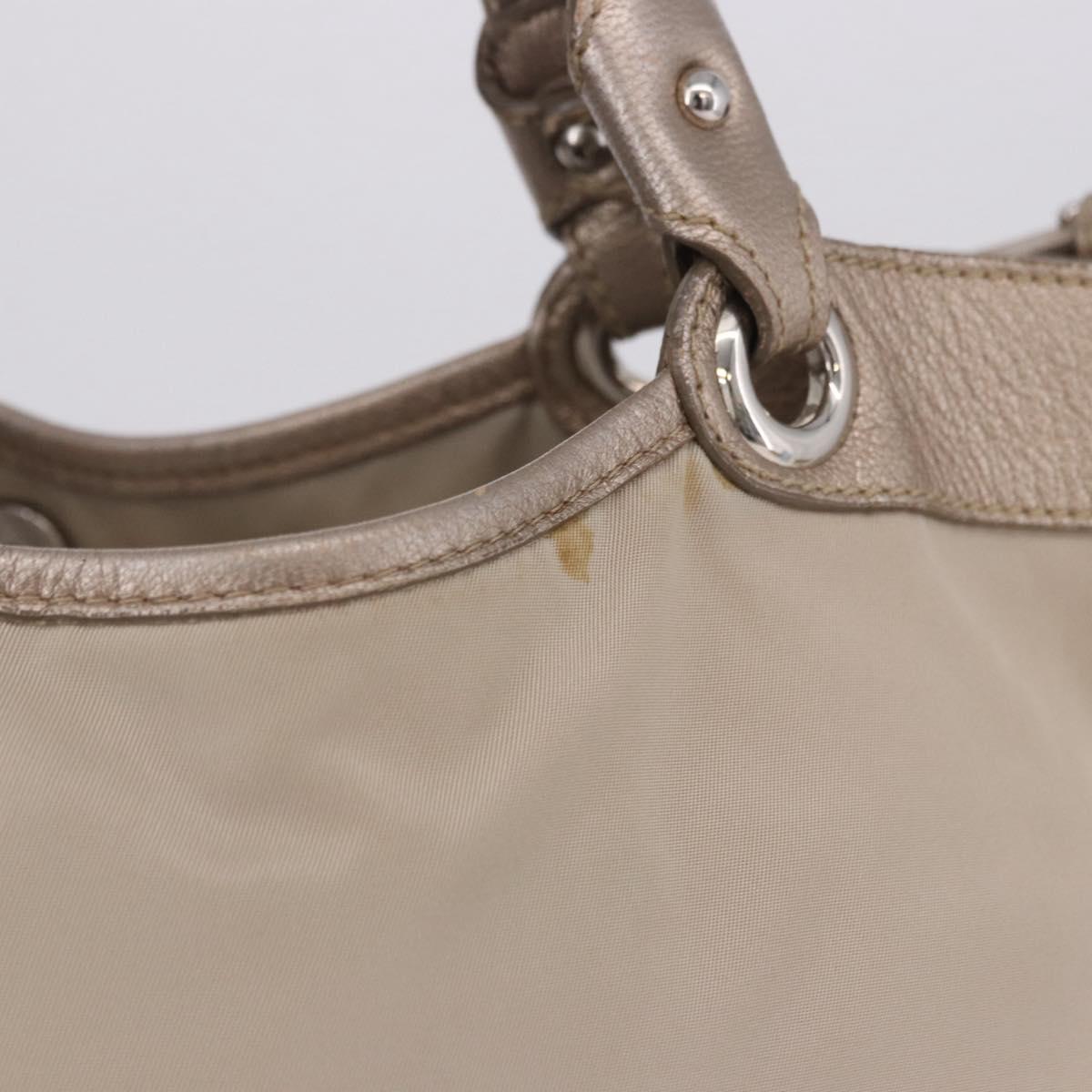 Salvatore Ferragamo Hand Bag Nylon 2way Beige Silver Auth 202769