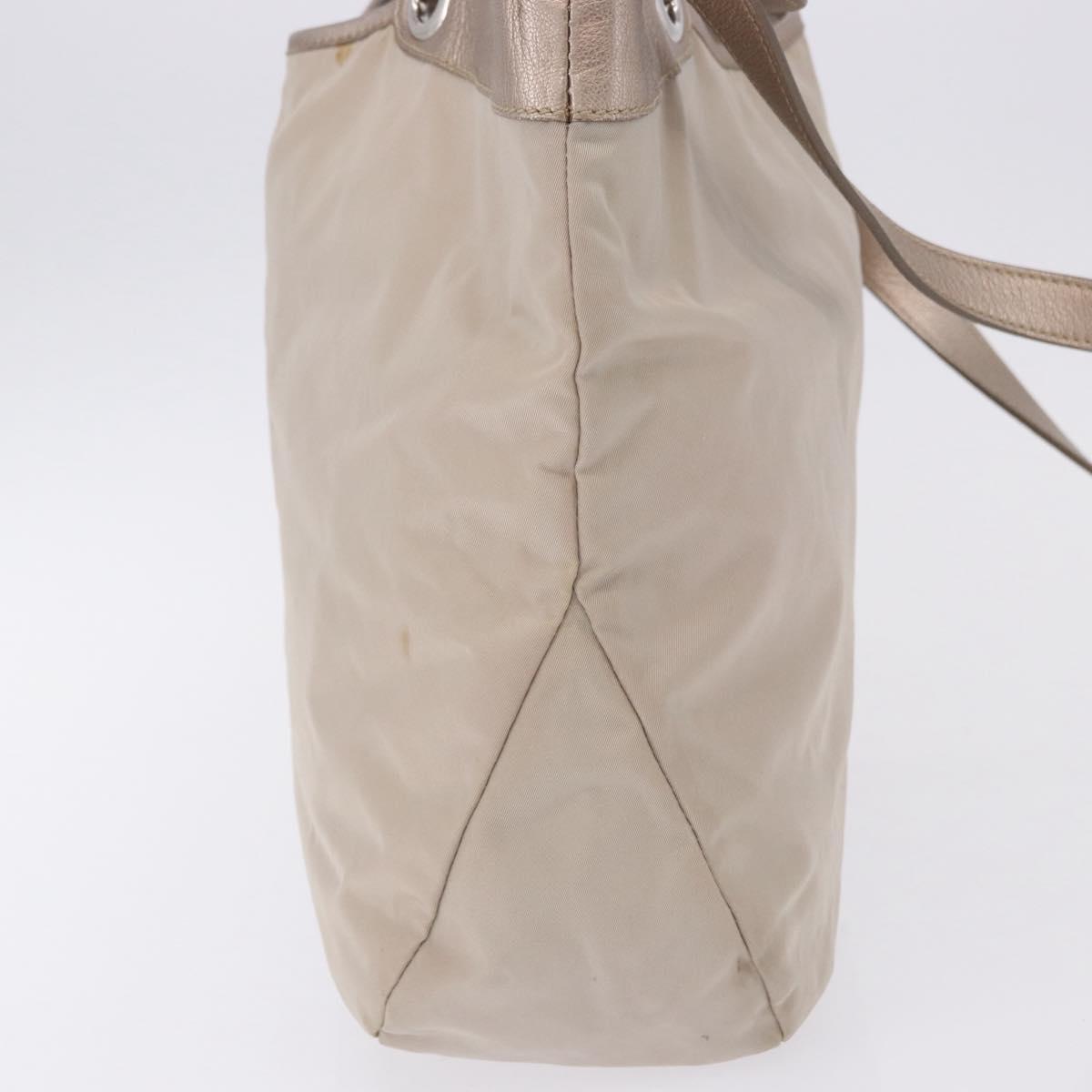 Salvatore Ferragamo Hand Bag Nylon 2way Beige Silver Auth 202769