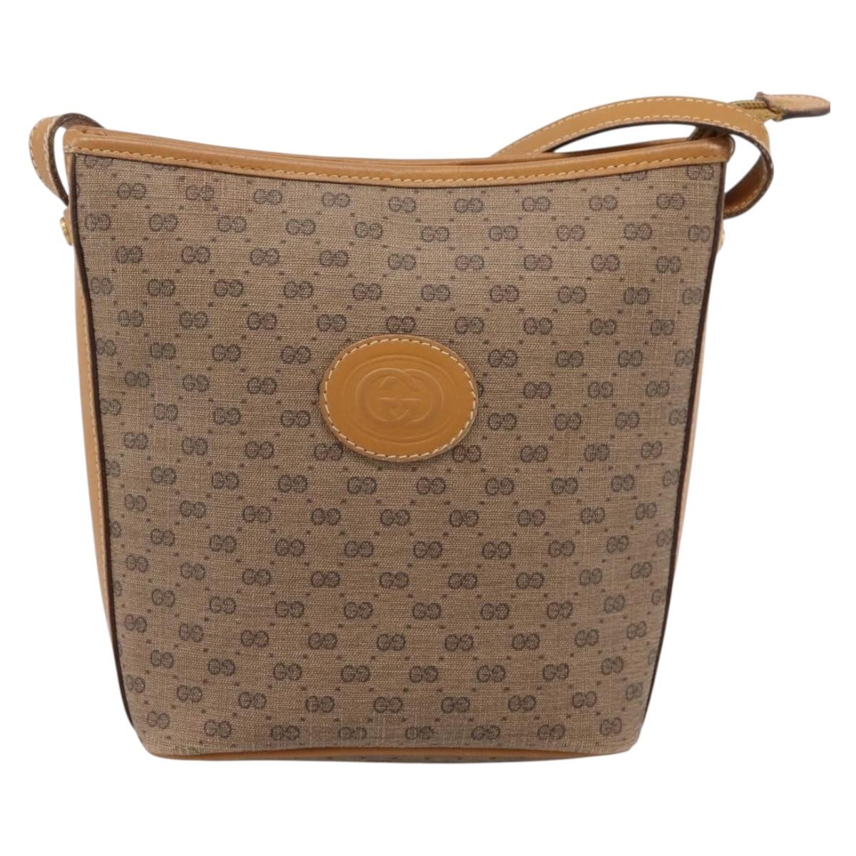GUCCI Micro GG Supreme Shoulder Bag PVC Beige Gold Auth 202771