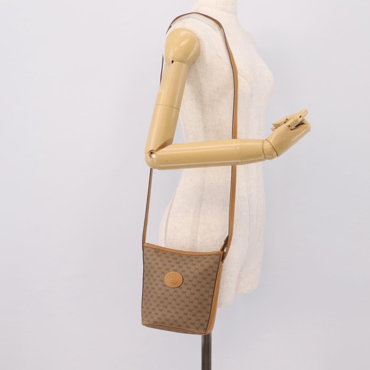 GUCCI Micro GG Supreme Shoulder Bag PVC Beige Gold Auth 202771