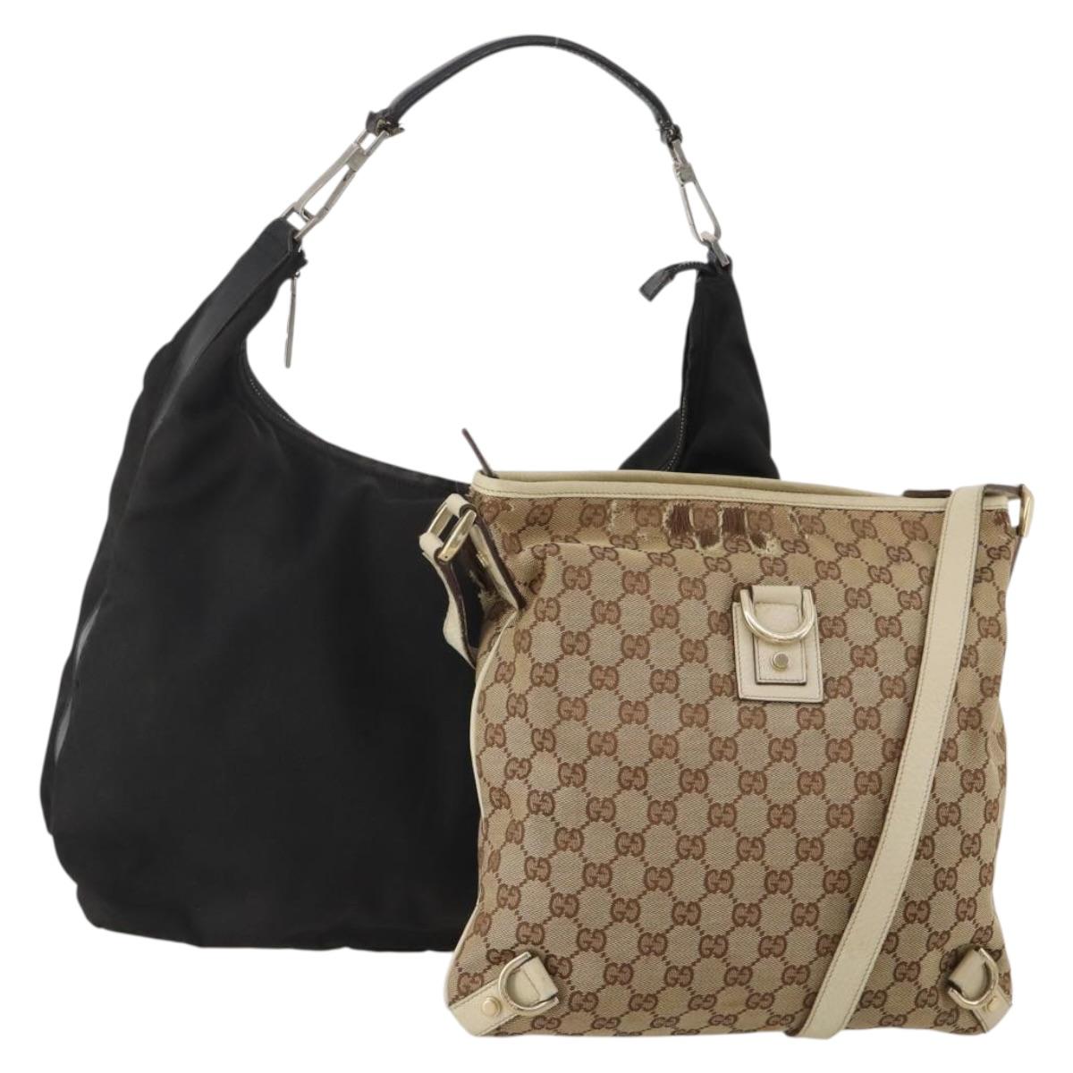 GUCCI GG Canvas Shoulder Bag Nylon 2 Set Beige Black Auth 202774