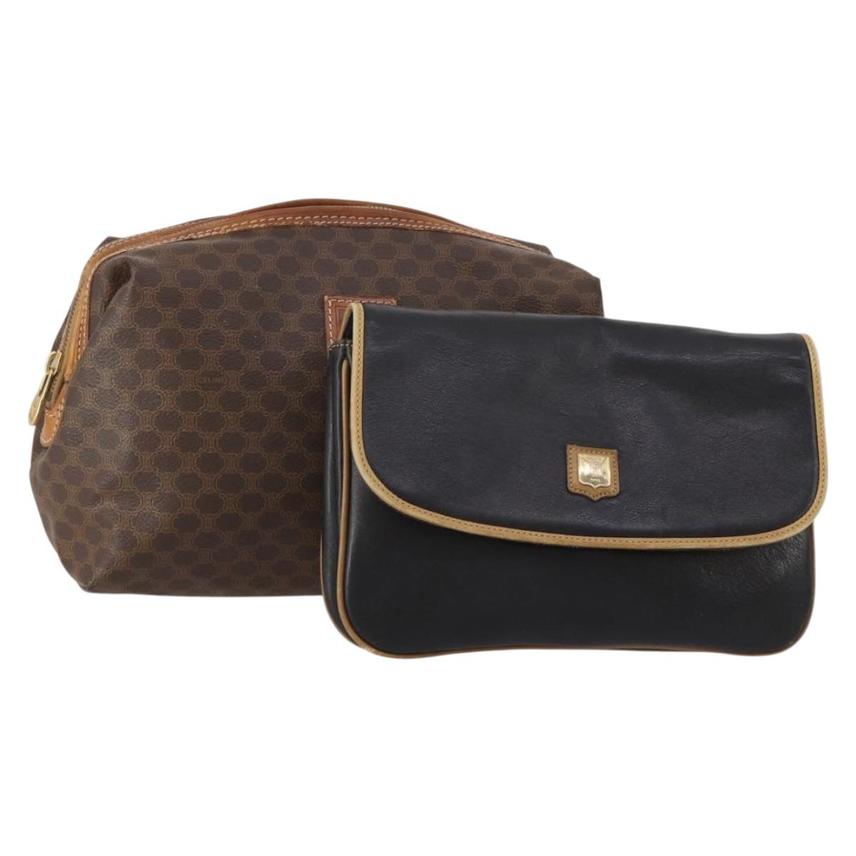 CELINE Macadam Canvas Shoulder Bag PVC Leather 2 Set Brown Black Auth 202775