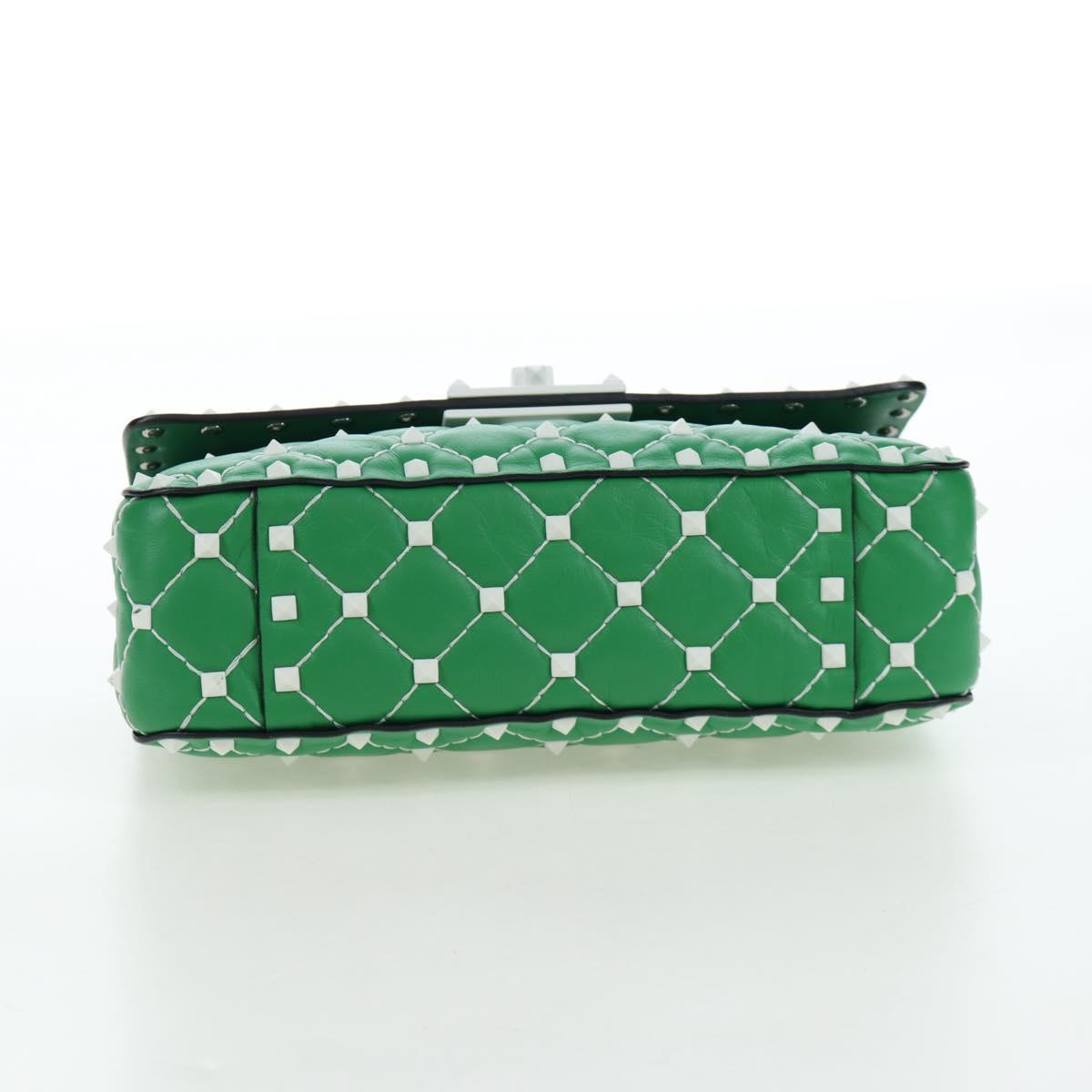 VALENTINO Rockstuds Chain Shoulder Bag Leather Green White Auth 202800V