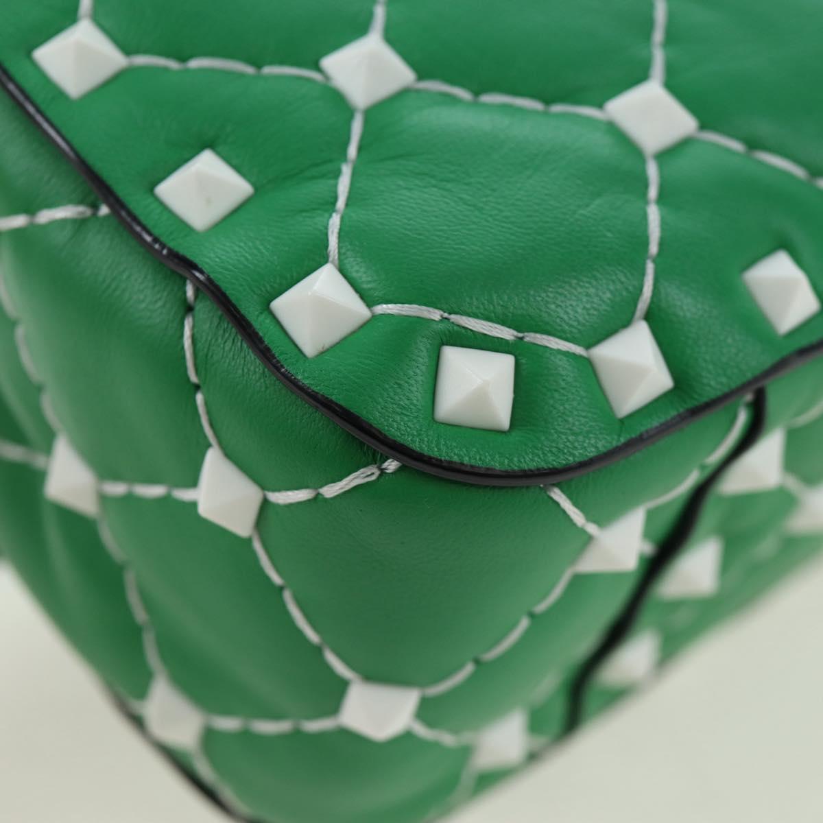 VALENTINO Rockstuds Chain Shoulder Bag Leather Green White Auth 202800V