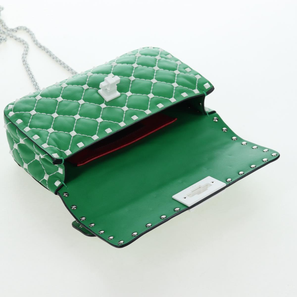 VALENTINO Rockstuds Chain Shoulder Bag Leather Green White Auth 202800V