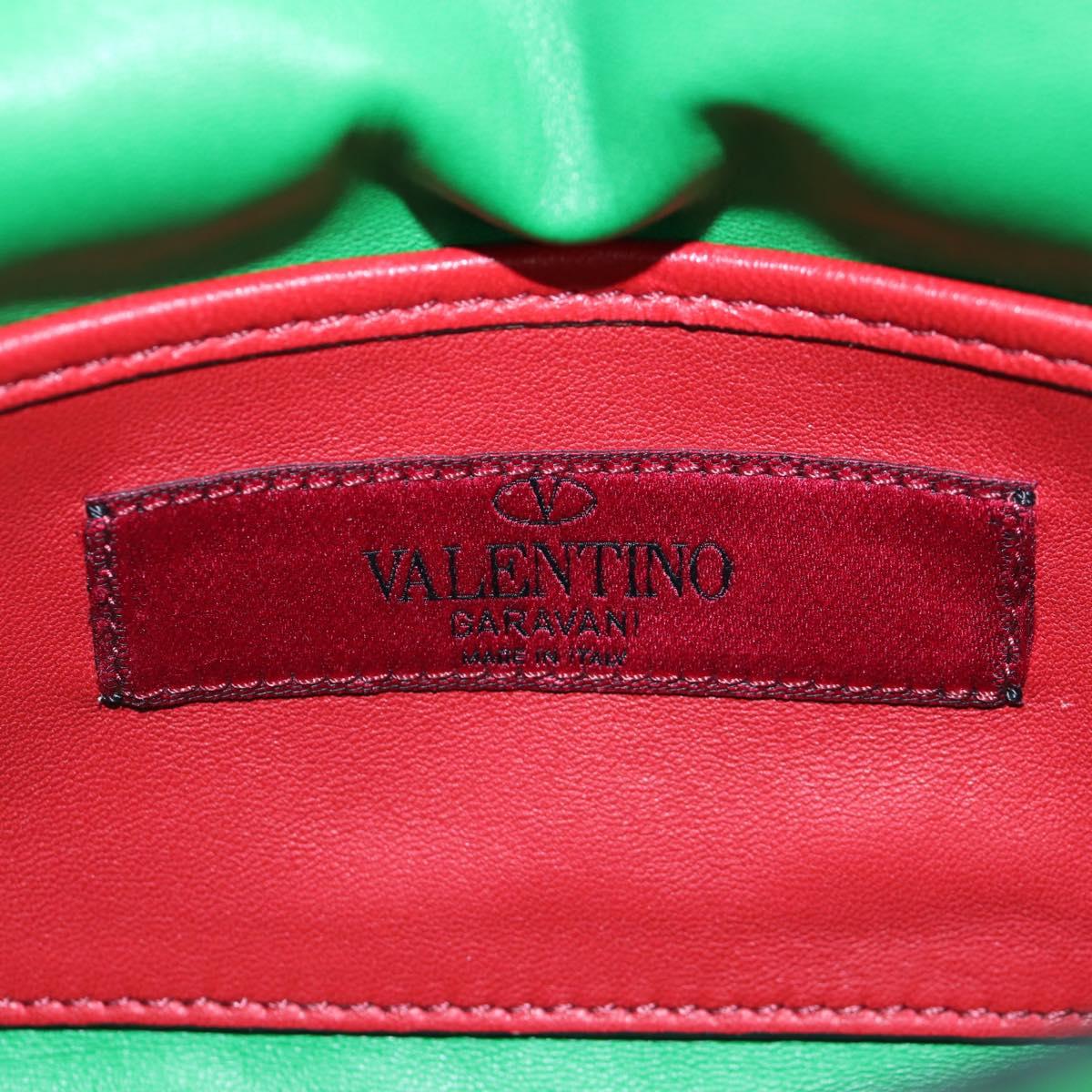 VALENTINO Rockstuds Chain Shoulder Bag Leather Green White Auth 202800V
